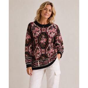 Express Tricot Vintage Sweater Floral Patchwork Cottage Chunky Womens Medium